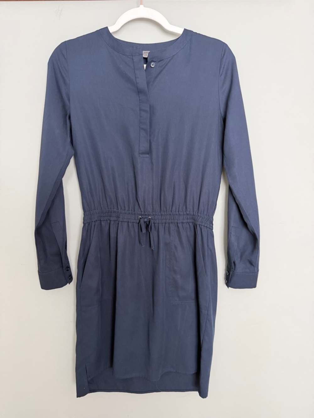 Vince Kids 100% Tencel Navy Blue Long Sleeve Drawstring Shirt Dress
